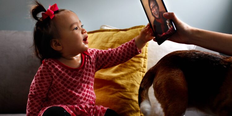 Eva Hu-Stiles virtually interacts with her grandmother. iPad assist by Elise Hu-Stiles.
